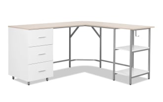 Kyla Natural & White 3 Drawer L-Shaped Desk