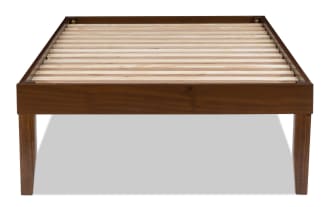 Phoebe Twin Walnut solid pine and plywood platform bed with contemporary style, walnut finish, slatted frame, and 11.5" underbed storage.