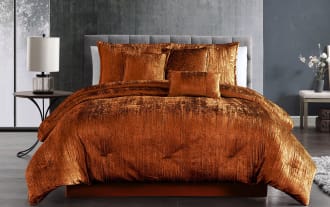Zoey Queen Orange Solid Velvet 7 Piece Comforter Set