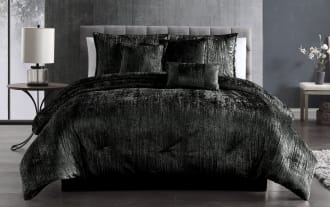 Zoey Queen Black Solid Velvet 7 Piece Comforter Set