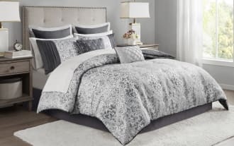 Haven Queen Gray Damask Reversible 12 Piece Comforter Set