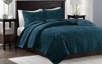 Camille King/California Teal Geometric 3 Piece Quilt Set