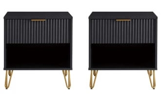 Delilah Black Nightstand with Drawer (Set of 2)