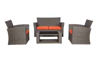 Reissa 4 Piece Gray & Orange Wicker Outdoor Conversation Set