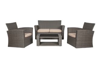 Reissa 4 Piece Gray & Beige Wicker Outdoor Conversation Set