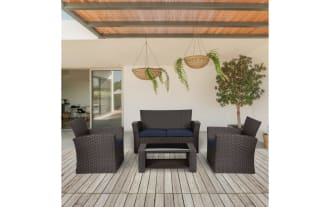 Reissa 4 Pice Chocolate & Navy Wicker Outdoor Conversation Set