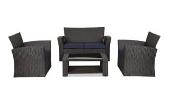 Reissa 4 Pice Chocolate & Navy Wicker Outdoor Conversation Set