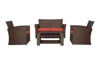 Reissa 4 Piece Brown & Orange Wicker Outdoor Conversation Set