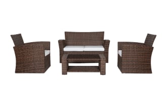 Reissa 4 Piece Brown & White Wicker Outdoor Conversation Set
