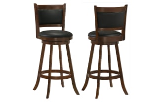 Romero Brown & Black Faux Leather Panel Back Bar Height Swivel Stool (Set of 2)