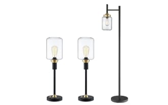Campana 3 Piece Black Floor & Table Lamp Set