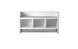 Durant White Solid Wood Bathroom Wall Shelf with Towel Bar