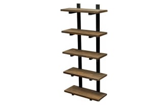 Bixby Brown Solid Wood Bathroom Wall Shelf with five rustic pine wood shelves and black powder-coated steel frame, transitional style storage unit