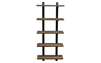 Bixby Brown Solid Wood Bathroom Wall Shelf with five rustic pine wood shelves and black powder-coated steel frame, transitional style storage unit