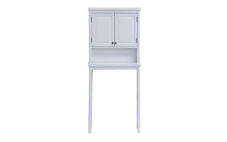Yukon 66'' White Solid Wood Over the Toilet Bathroom Space Saver Cabinet with Shelf
