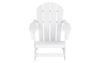 Paloma White Outdoor Adirondack Rocking Chair in high-density plastic, transitional style with high back and wide armrests for durable outdoor comfort.