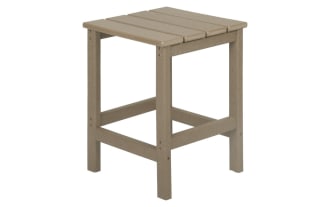Paloma Distressed Brown Outdoor Adirondack Side Table in transitional style, made of high-density plastic with slatted top for patio use.
