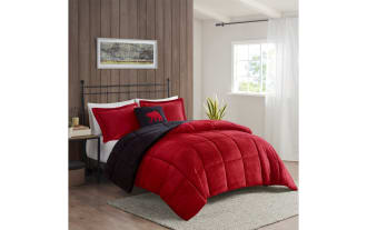 Zuri Full/Queen Red Solid 4 Piece Comforter Set