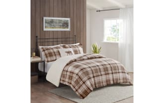 Zuri Full/Queen Brown Plaid 4 Piece Comforter Set