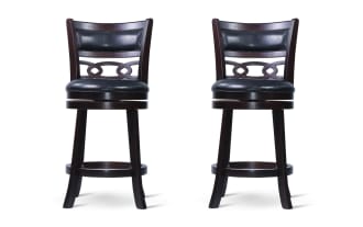 Christel Cherry & Black Faux Leather Upholstered Swivel Counter Height Stool (Set of 2)