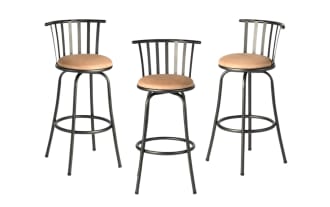 Burke Brown Slat Back Swivel Adjustable Height Stool (Set of 3)