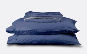 Soft Lyocell Split Head Queen Blue 4 Piece Sheet Set in blue transitional style, made from breathable 100% TENCEL™ Lyocell fabric with deep pockets for mattresses up to 18”.