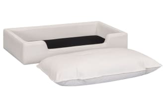 Cuddle Cloud Natural pet bed in brown transitional style with pine solids, plywood frame, and soft performance fabric upholstery for pets.