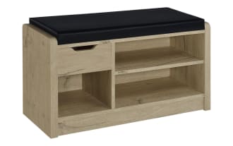 Nora White Oak & Black Faux Leather Storage Bench