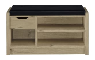 Nora White Oak & Black Faux Leather Storage Bench