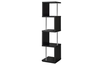 Durban II 67'' black 4-shelf bookcase with contemporary geometric design, made of MDF, particle board, metal, and melamine for stylish compact storage.