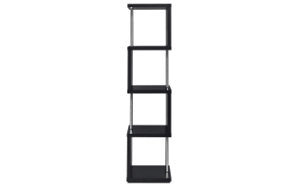 Durban II 67'' black 4-shelf bookcase with contemporary geometric design, made of MDF, particle board, metal, and melamine for stylish compact storage.