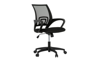 Lexi Black Adjustable Swivel Mesh Office Chair with breathable black mesh back, padded foam seat, height and tilt adjustments, and five-point caster base.