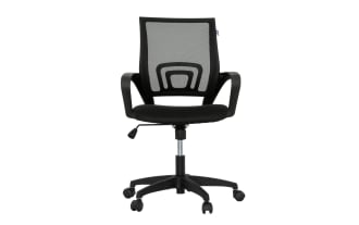 Lexi Black Adjustable Swivel Mesh Office Chair with breathable black mesh back, padded foam seat, height and tilt adjustments, and five-point caster base.