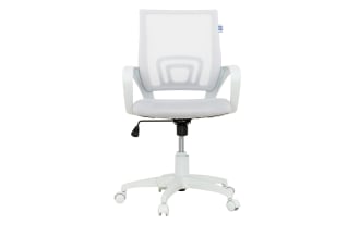 Lexi White Adjustable Swivel Mesh Office Chair with breathable white mesh back, padded seat, height and tilt adjustments, and five-point caster base.