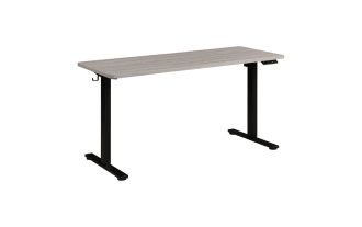 Carl Gray 60'' adjustable height desk with a gray MDF top and black steel frame, featuring touch controls and a sleek transitional style for sit-stand workstations.