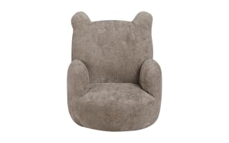 Teddy Brown Upholstered Kids Chair in brown chenille fabric with playful bear ears, rounded arms, plywood frame, and foam cushioning for comfort.