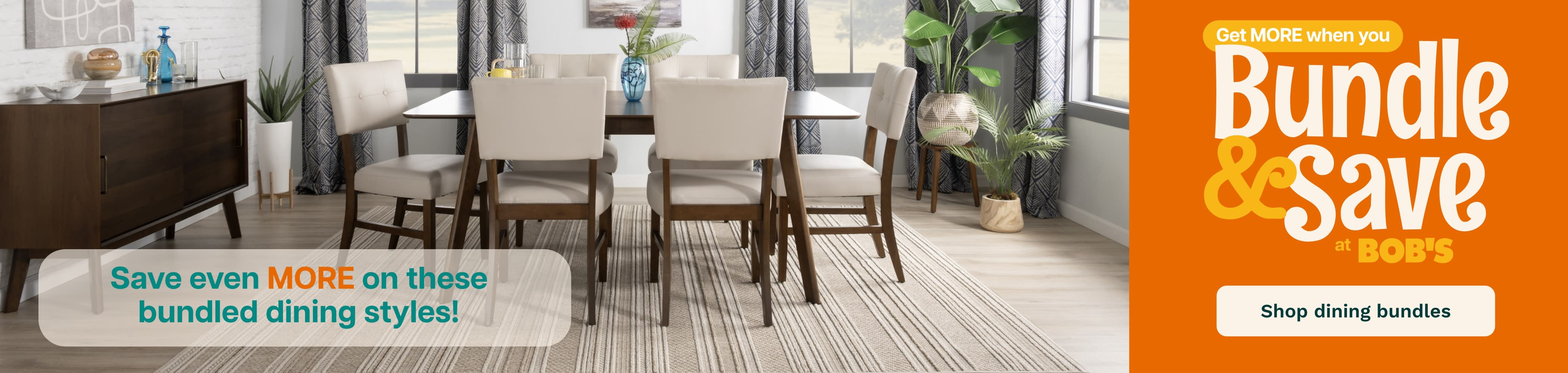 A furnished room showcasing a banner that says "Bundle and Save," highlighting the more you buy, the more you save.