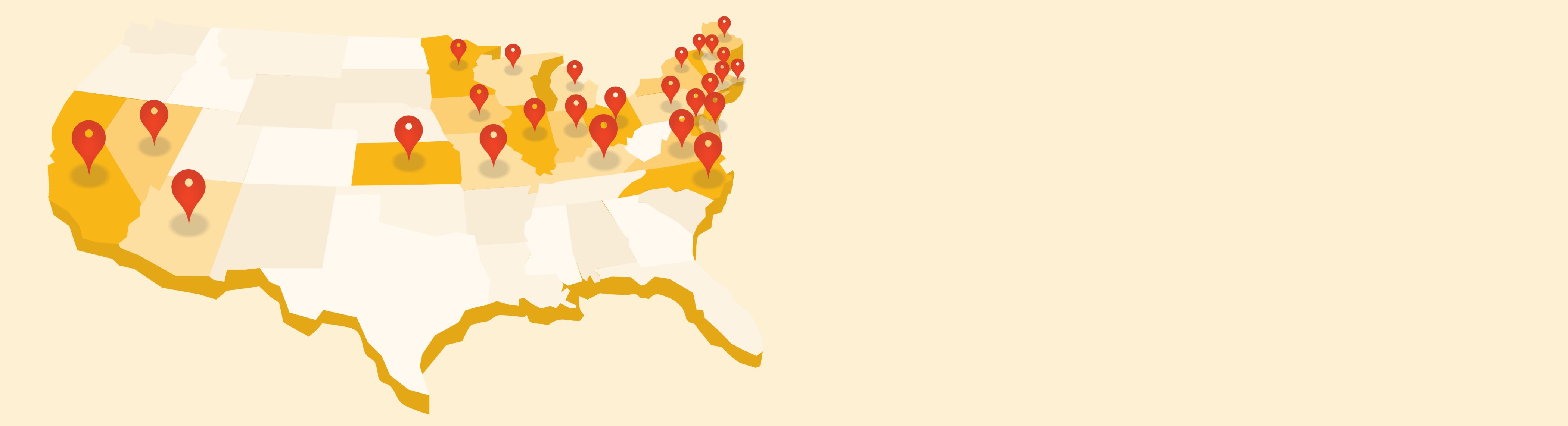 map of the united states with location pins