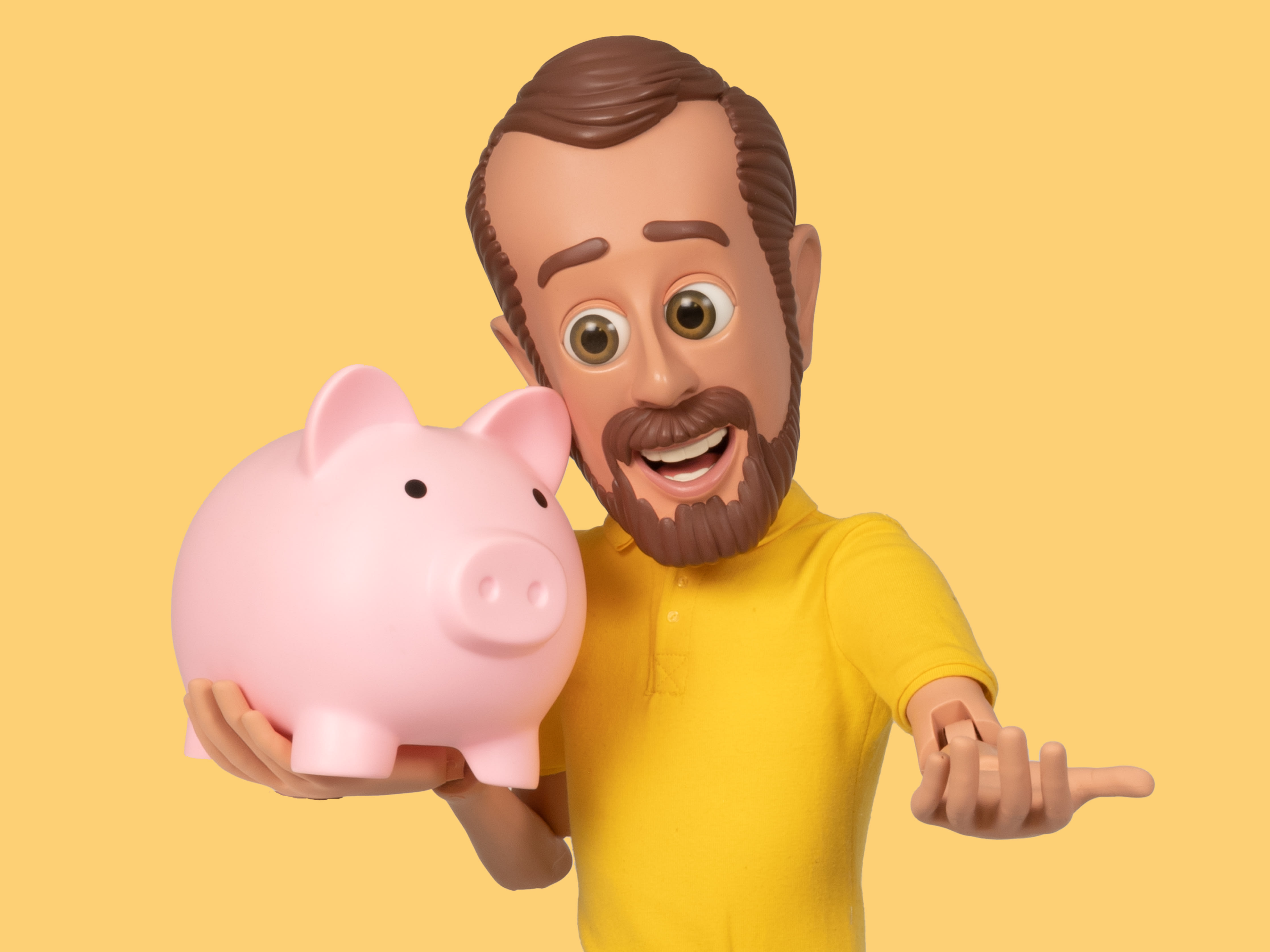 Little bob holding a piggy bank