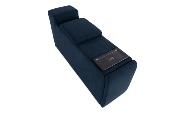 Dream Navy Console from the Dream collection, transitional style navy polyester fabric modular seating with USB and USB-C ports, designed for customizable living room arrangements.