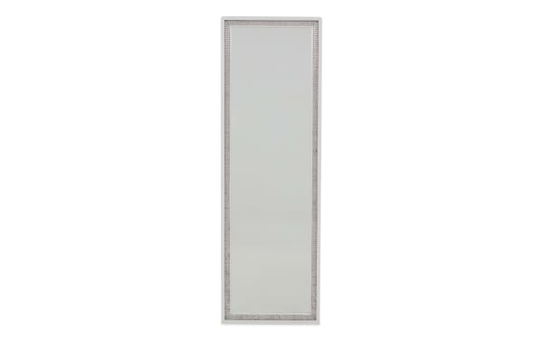 Full-length rectangular wall mirror with a white frame and decorative silver mosaic border, suitable for home or dressing room use.