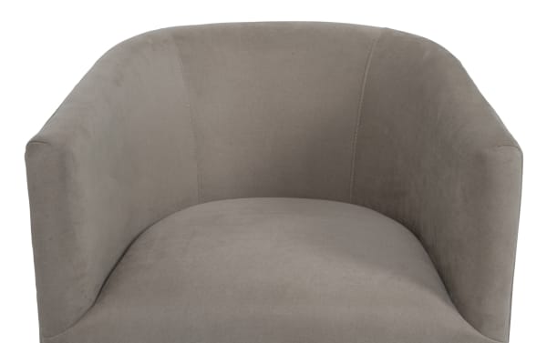 Transitional Blair Taupe Swivel Accent Chair with contoured back, beige polyester-nylon fabric upholstery, and memory foam seat for ergonomic comfort.
