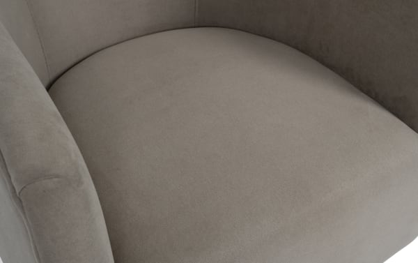 Taupe Blair Swivel Accent Chair with contoured back and plush fabric upholstery in polyester and nylon, featuring Bob-O-Pedic Memory Foam seat cushion.