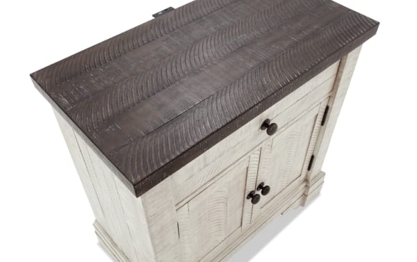 Beaumont White & Gray 2 Door Nightstand with Drawer in transitional style, pine solids and veneer, MDF, featuring dark wood top and white paneled doors.