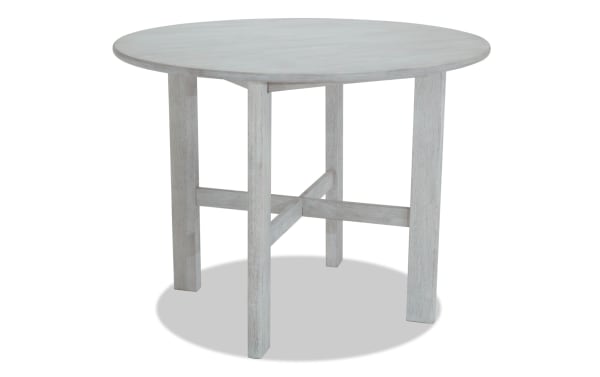 Mango White solid wood counter height round dining table in contemporary style, made from durable solid mango wood with a smooth white finish.