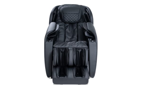 Cozy Bob Black Massaging Power Recliner in black faux leather with transitional style, memory foam, USB port, heated massage, and zero gravity positions.