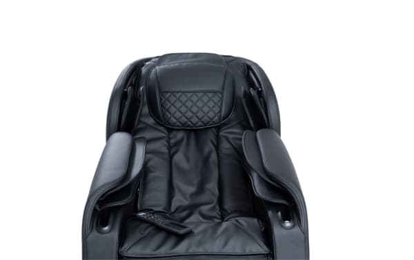 Cozy Bob Black Massaging Power Recliner in black faux leather with quilted backrest, remote control, USB port, and padded armrests for transitional style comfort.