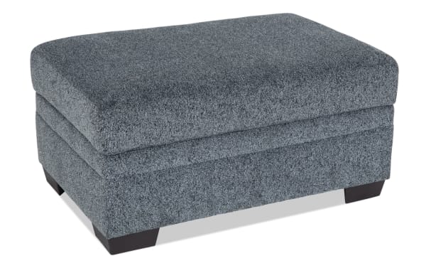 Hannah Gray Storage Ottoman in gray polyester fabric with plush cushion foam, transitional style, and hidden storage compartment.