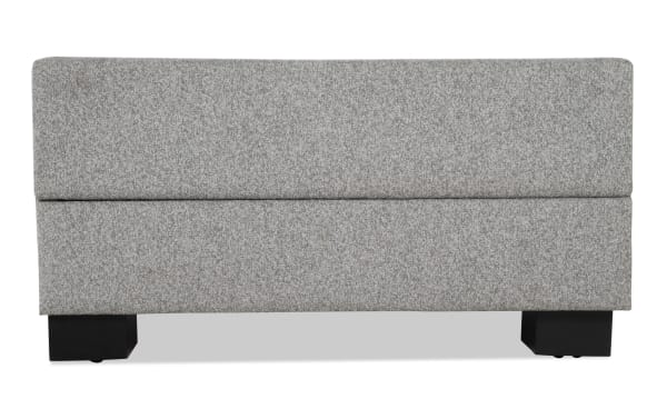 Gray Playday Gray Upholstered Lift-Top Square Tray Table Ottoman in transitional style with polyester fabric, MDF, metal legs, and hidden storage compartments.