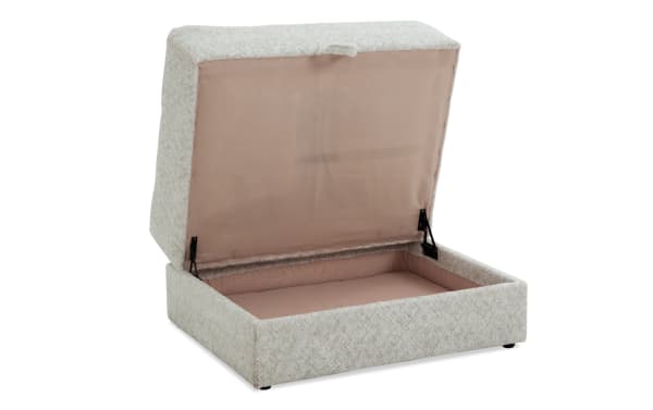 Posh Beige Storage Ottoman with plush polyester fabric upholstery, transitional style, and lift-top storage, part of the Posh collection.